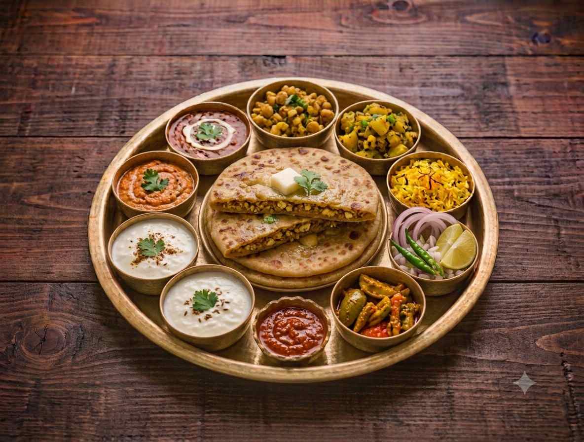 Paneer Paratha With Curd 